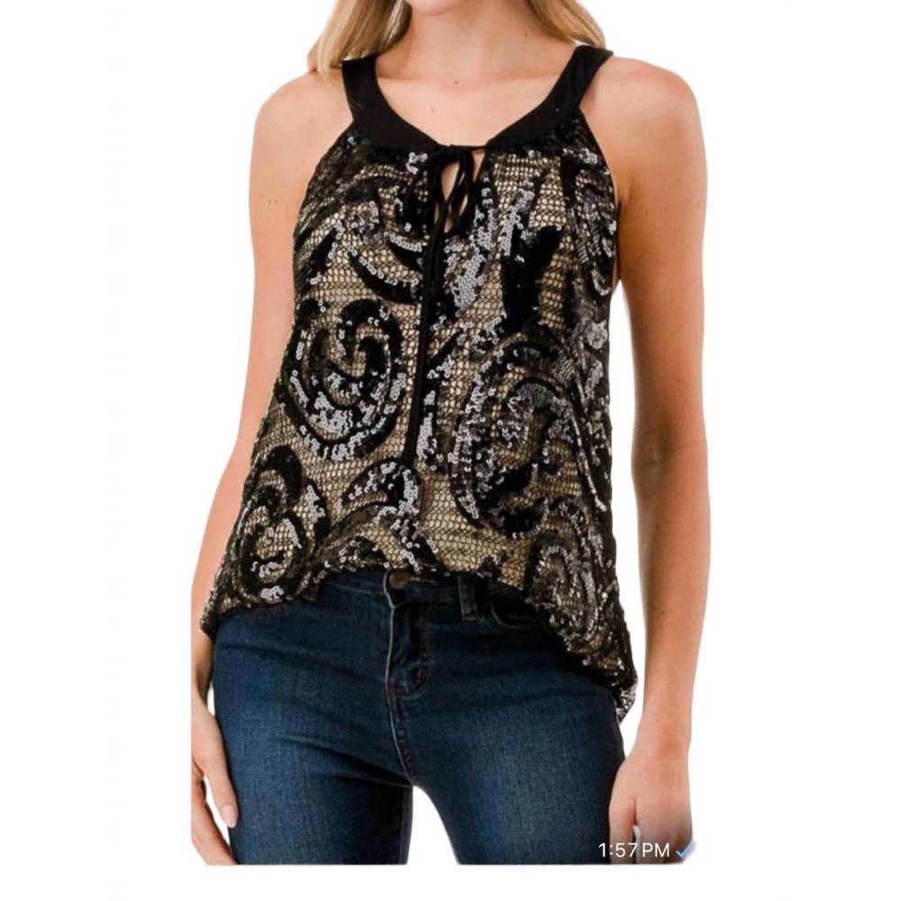 NEW VAVA ruth cami top in black sequin